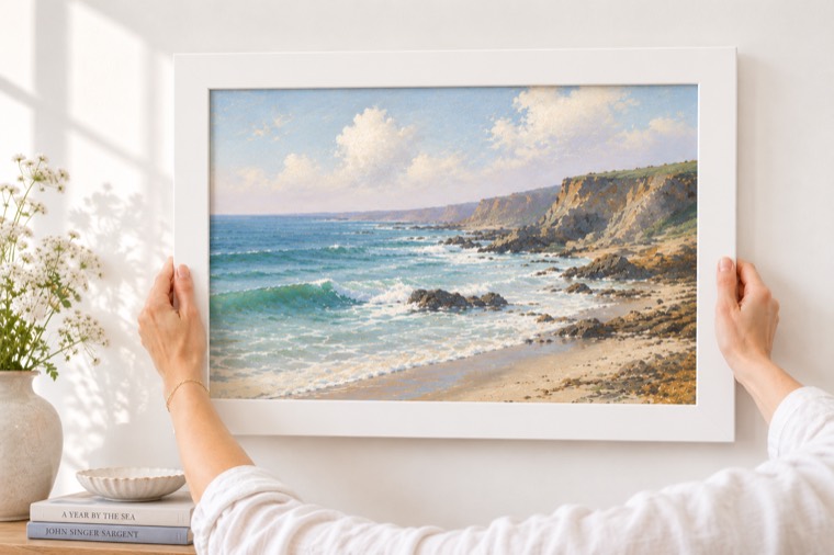 Hanging a framed seascape on a wall